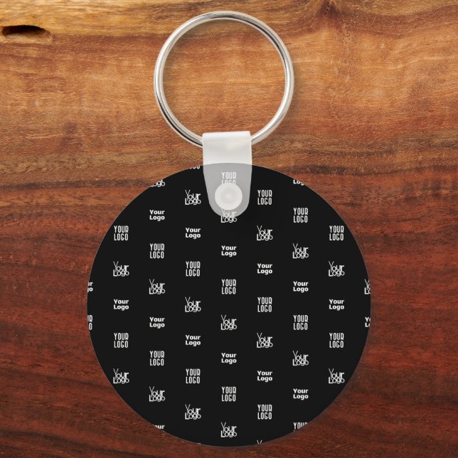 Your Logo | 3 Logo Pattern Design Editable Black Keychain (Front)