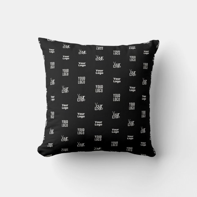 Your Logo | 3 Logo Pattern Design Editable Black Throw Pillow (Front)