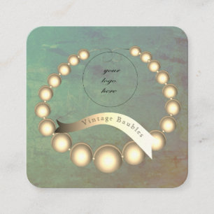 Your Logo Aged Teal w Gold Color Baubles Square Business Card