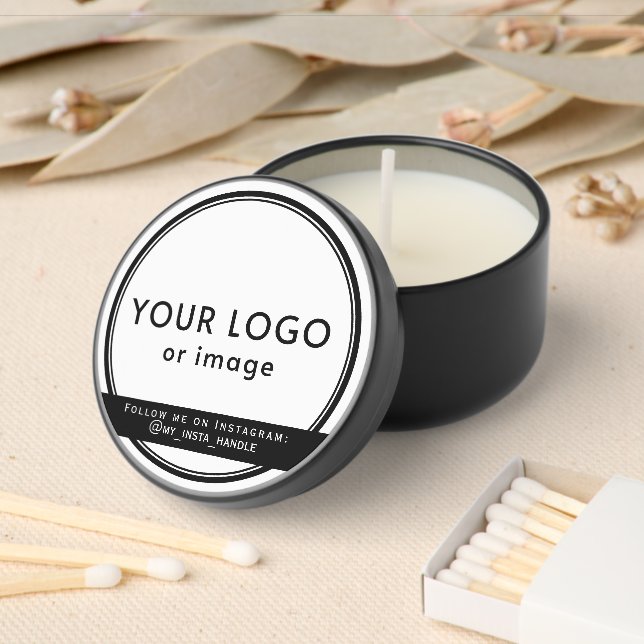 Your logo and custom text, black strip mini candle favors (Insitu)
