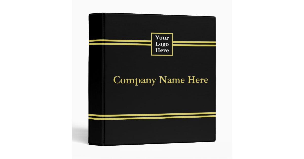 Your Logo and Text on Elegant Black and Faux Gold 3 Ring Binder | Zazzle