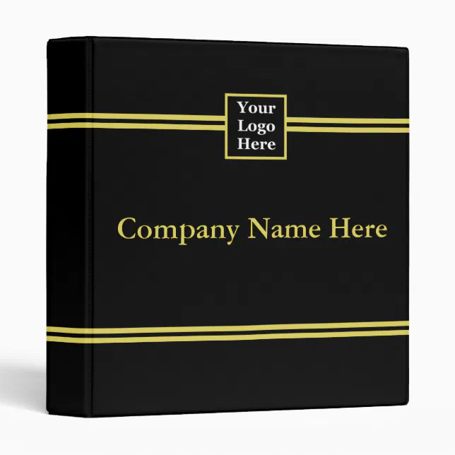 Your Logo and Text on Elegant Black and Faux Gold 3 Ring Binder | Zazzle