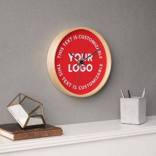 Your Logo/Any Uploaded Image & Circular Text Red Clock