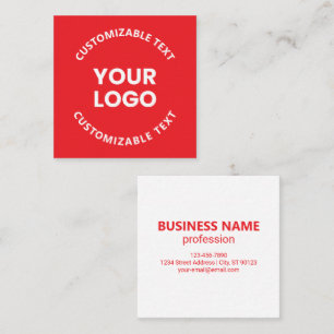Your Logo/Any Uploaded Image & Circular Text   Red Square Business Card