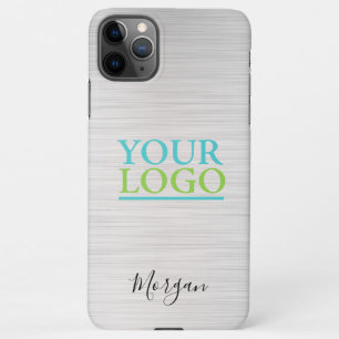 Your Logo/Art/Photo, Black Name, Brushed Silver iPhone 11Pro Max Case