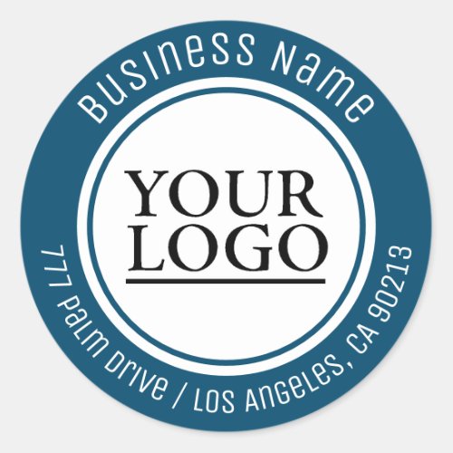 Your Logo Art Photo Bus Name Address Ocean Blue Classic Round Sticker