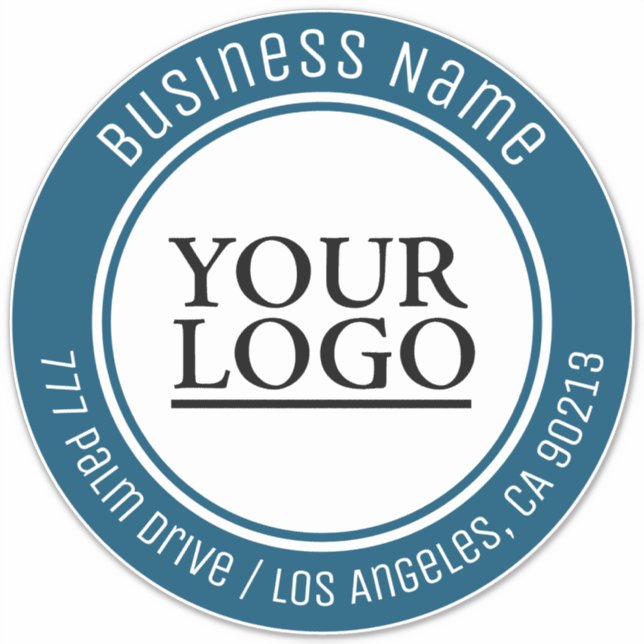 Your Logo Art Photo, Bus. Name Address, Ocean Blue Sticker (Front)