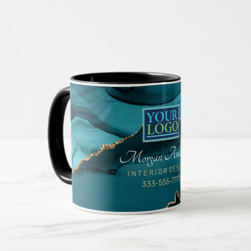 Your LogoArtPhoto Elegant Teal Agate  Gold Co Mug