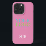 Your Logo/Art/Photo, Monogram, Pink iPhone 13 Pro Case<br><div class="desc">Personalize with your company logo,  art or photo and white monogram on pink background.</div>