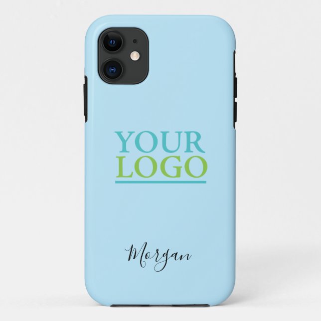 Your Logo/Art/Photo, Name Black Script, Light Blue Case-Mate iPhone Case (Back)