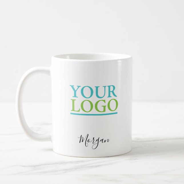 Your Logo/Art/Photo, Name Black Script, White Coffee Mug (Left)