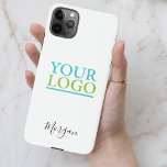 Your Logo/Art/Photo, Name Black Script, White iPhone 11Pro Max Case<br><div class="desc">Personalize with your Company Logo,  Art or Photo and name in black script on white background. Click “Customize” to change colors and type styles.</div>
