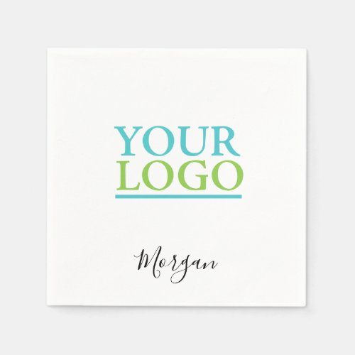 Your LogoArtPhoto Name Black Script White Napkins