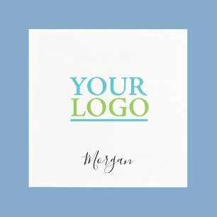 Your Logo/Art/Photo, Name Black Script, White Napkins