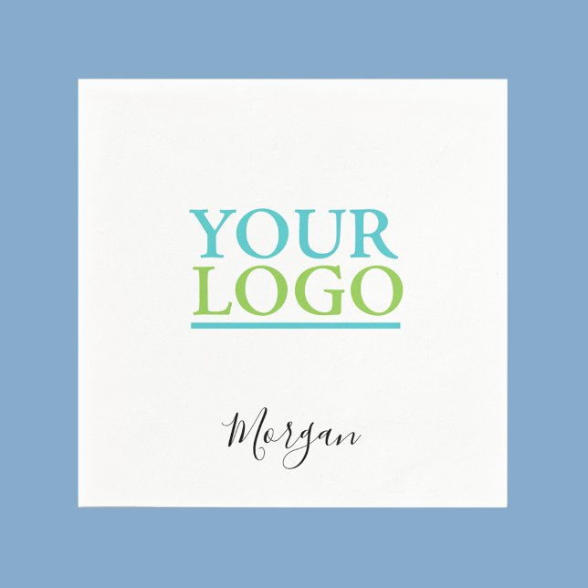 Your Logo/Art/Photo, Name Black Script, White Napkins (Creator Uploaded)