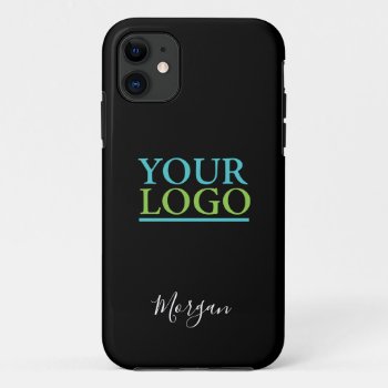 Your Logo/art/photo  Name White Script  Black Iphone 11 Case by Lake_Mist at Zazzle