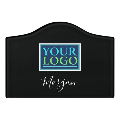 Your LogoArtPhoto Name White Script Black Door Sign