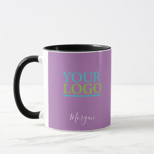 Your Logo/Art/Photo, Name White Script, Lavender Mug (Left)
