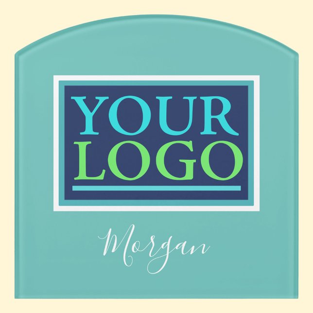 Your Logo/Art/Photo, Name White Script, Light Teal Door Sign (Creator Uploaded)