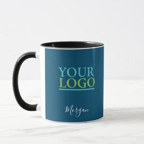 Your LogoArtPhoto Name White Script Ocean Blue Mug