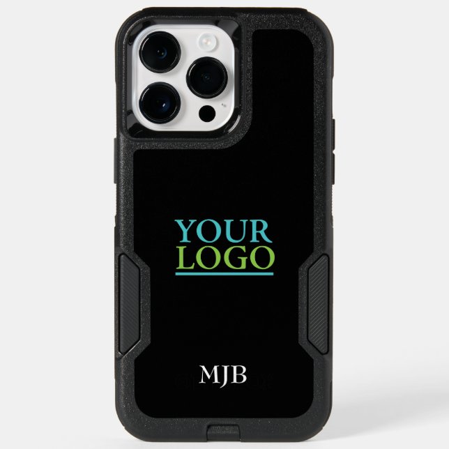 Your Logo/Art/Photo, White Monogram, Black Otterbox iPhone Case (Back)
