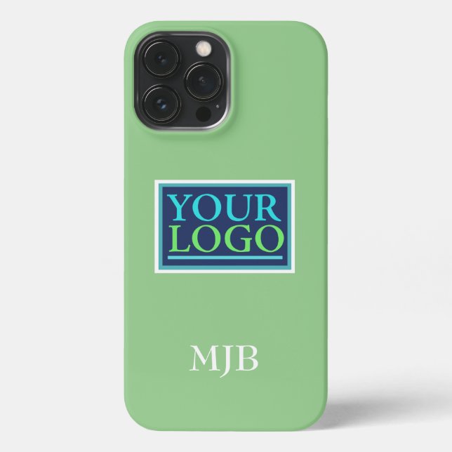 Your Logo/Art/Photo, White Monogram, Sage iPhone Case (Back)