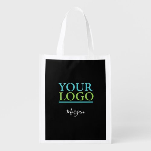 Your LogoArtPhoto White Script Name Black Grocery Bag