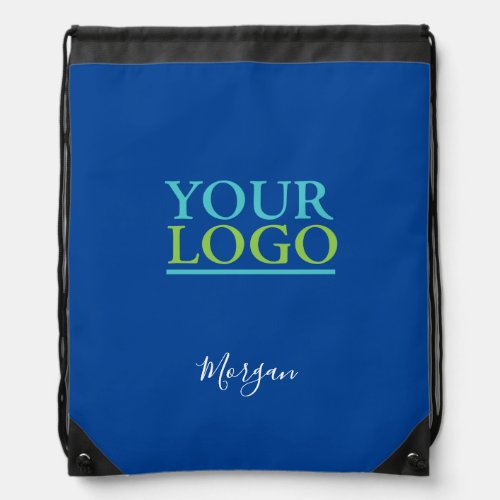 Your LogoArtPhoto White Script Name Deep Blue Drawstring Bag