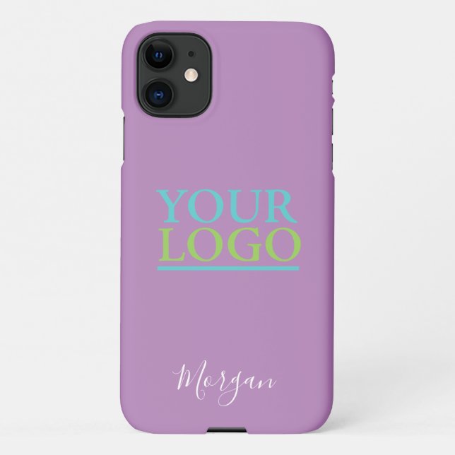 Your Logo/Art/Photo, White Script Name, Lavender iPhone Case (Back)