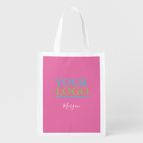 Your LogoArtPhoto White Script Name Pink Grocery Bag