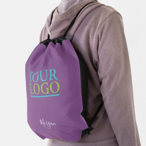 Your LogoArtPhoto White Script Name Red Purple Drawstring Bag