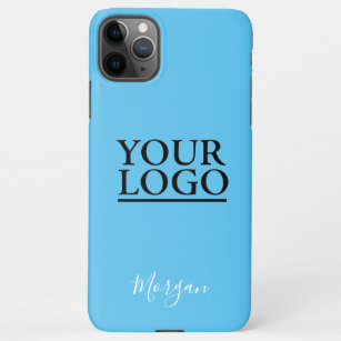 Your Logo/Art/Photo, White Script Name, Sky Blue iPhone 11Pro Max Case