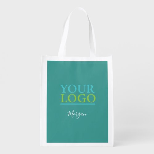 Your LogoArtPhoto White Script Name Teal Grocery Bag