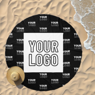 Your Logo & Background Repeating Logo Black Beach Towel