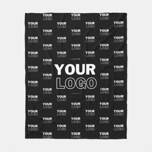 Your Logo  Background Repeating Logo  Black Fleece Blanket