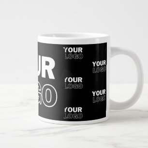 Your Logo & Background Repeating Logo   Black Giant Coffee Mug