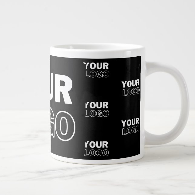 Your Logo & Background Repeating Logo | Black Giant Coffee Mug (Right)