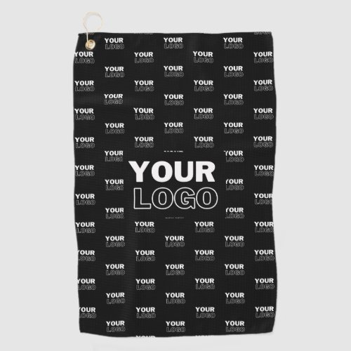 Your Logo  Background Repeating Logo  Black Golf Towel