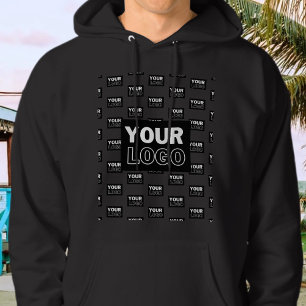 Your Logo & Background Repeating Logo Black Hoodie