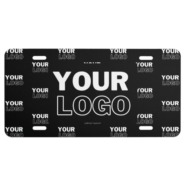 Your Logo & Background Repeating Logo | Black License Plate (Front)