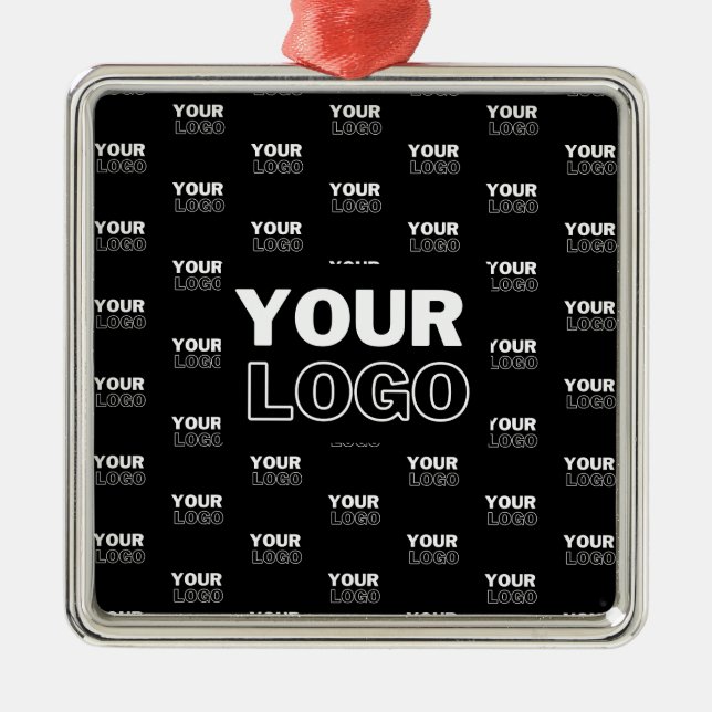 Your Logo & Background Repeating Logo | Black Metal Ornament (Front)