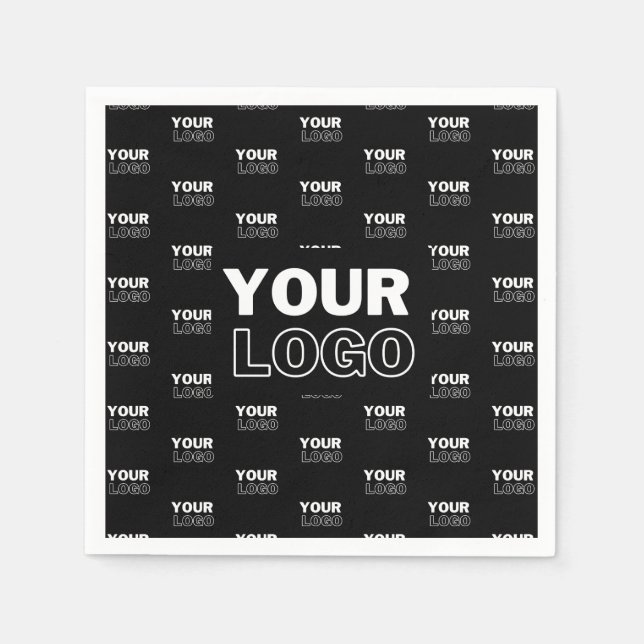 Your Logo & Background Repeating Logo | Black Napkins (Front)