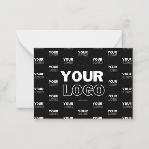 Your Logo & Background Repeating Logo Black Note Card