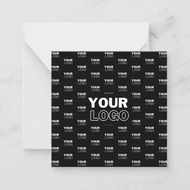 Your Logo & Background Repeating Logo | Black Note Card (Front)