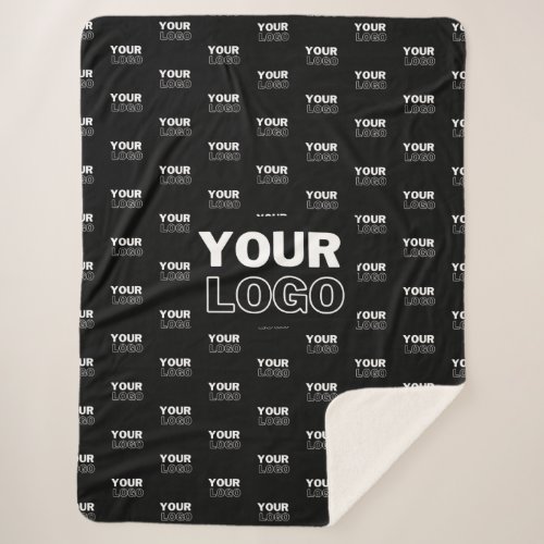 Your Logo  Background Repeating Logo  Black Sherpa Blanket