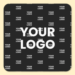 Your Logo & Background Repeating Logo   Black Square Sticker