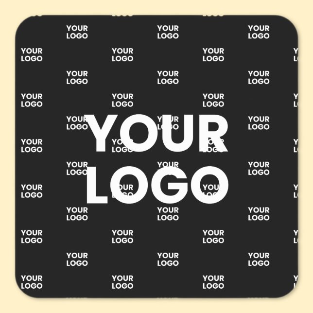 Your Logo & Background Repeating Logo | Black Square Sticker (Creator Uploaded)