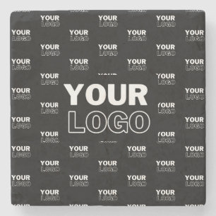 Your Logo & Background Repeating Logo Black Stone Coaster
