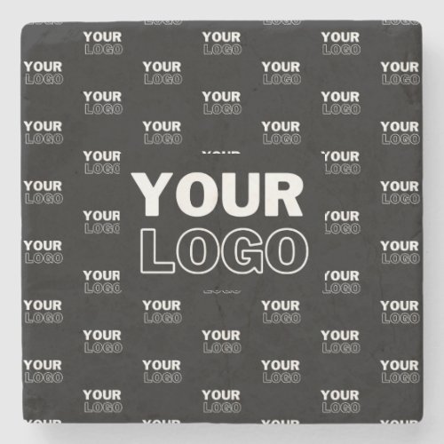 Your Logo  Background Repeating Logo  Black Stone Coaster