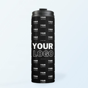 Your Logo & Background Repeating Logo   Black Thermal Tumbler